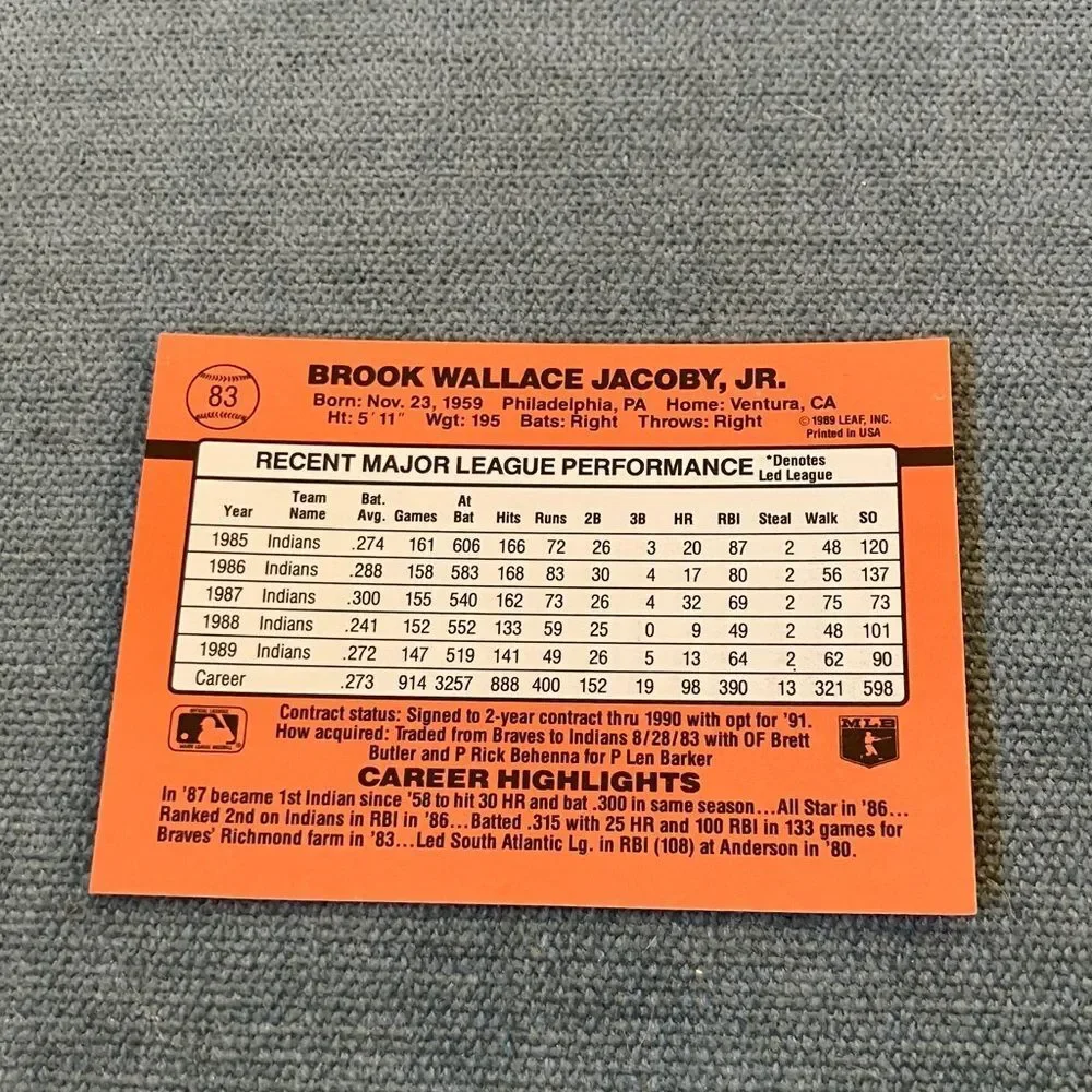 1990 Donruss Cleveland Indians Baseball Card Trading Card